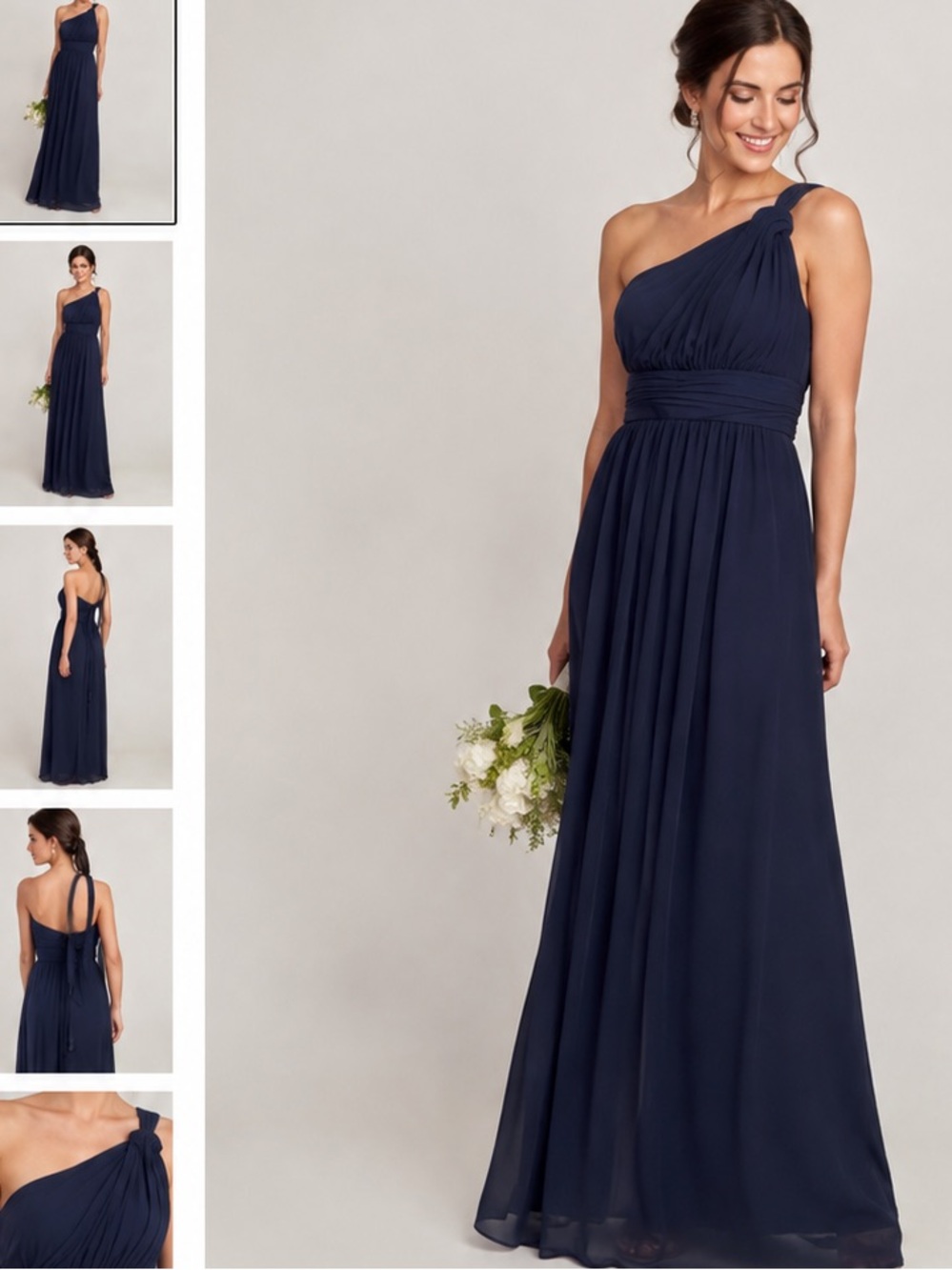 NWT - Birdy Grey Kiko One-Shoulder Chiffon Bridesmaid Dress – Navy Small